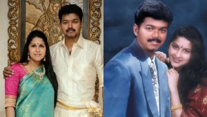 A representative collage of Actor Vijay and Sangeetha representing the ongoing legal separation case.