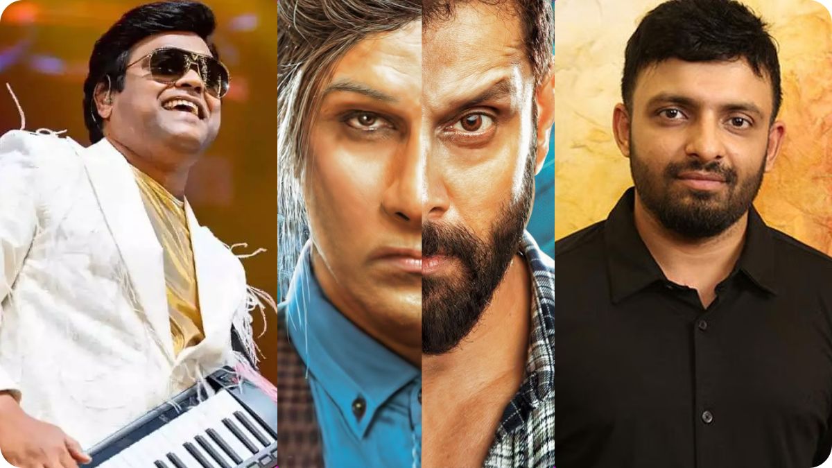 Music director Harris Jayaraj and Vikram during a music session for their new film.