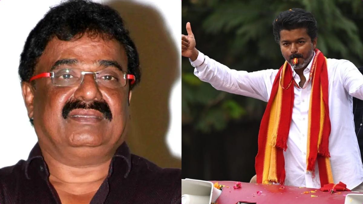 Actor VTV Ganesh expressing his support for Thalapathy Vijay and TVK party during an interview.