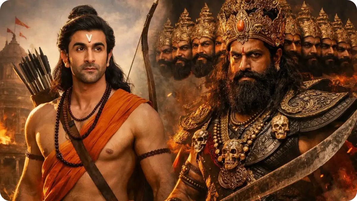 Side-by-side portrait of Rocking Star Yash and actor Ranbir Kapoor, the lead stars of Nitesh Tiwari's epic Ramayana.