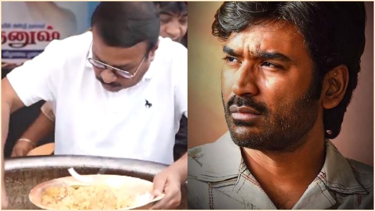 Actor Ilavarasu and South Chennai Dhanush fan club members distributing chicken biryani during the birthday charity event at Saligramam.