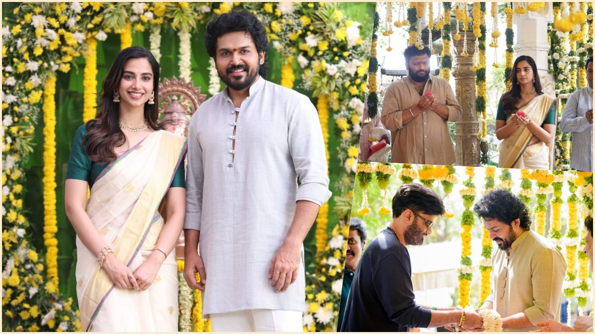Karthi 30 Officially Begins! — கல்யாண் சங்கர் இயக்கத்தில் கார்த்தி; மீனாட்சி சௌத்ரி ஜோடியாக நடிக்கும் புதிய படம்! பிரம்மாண்ட பூஜையுடன் ஷூட்டிங் ஸ்டார்ட்! 1 Actor Karthi and actress Meenakshi Chaudhary during the official pooja ceremony and shooting launch of their upcoming comedy entertainer Karthi 30.