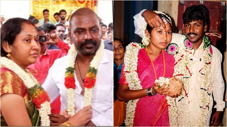 Actor and choreographer Raghava Lawrence posing for his official marriage wedding photo with an emotional love caption.