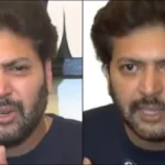 Actor Ravi Mohan looking emotional and talking heavily during a press conference in Chennai.