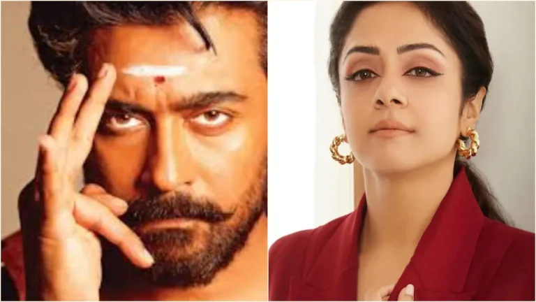 Actress Jyothika sharing her thoughts during a media interaction about actor Suriya's performance in Karuppu movie.