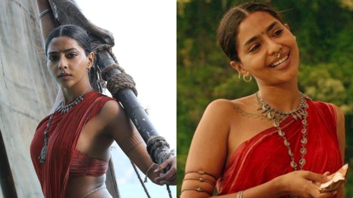 Actress Aishwarya Lekshmi as the fierce boat woman Poonguzhali in Mani Ratnam's epic film Ponniyin Selvan.