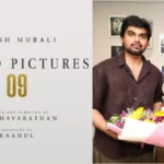 Actor Akash Murali debut movie launch pooja stills with director H Vinoth and producer Raahul from Romeo Pictures.