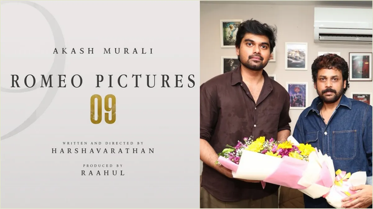 Actor Akash Murali debut movie launch pooja stills with director H Vinoth and producer Raahul from Romeo Pictures.