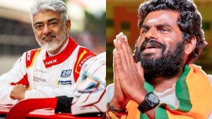 A combined image showing BJP politician Annamalai and actor Ajith Kumar on the occasion of the actor's birthday.