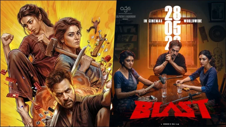 Official announcement poster of Blast movie featuring Arjun Sarja, confirming the May 28 release date and UA certificate.