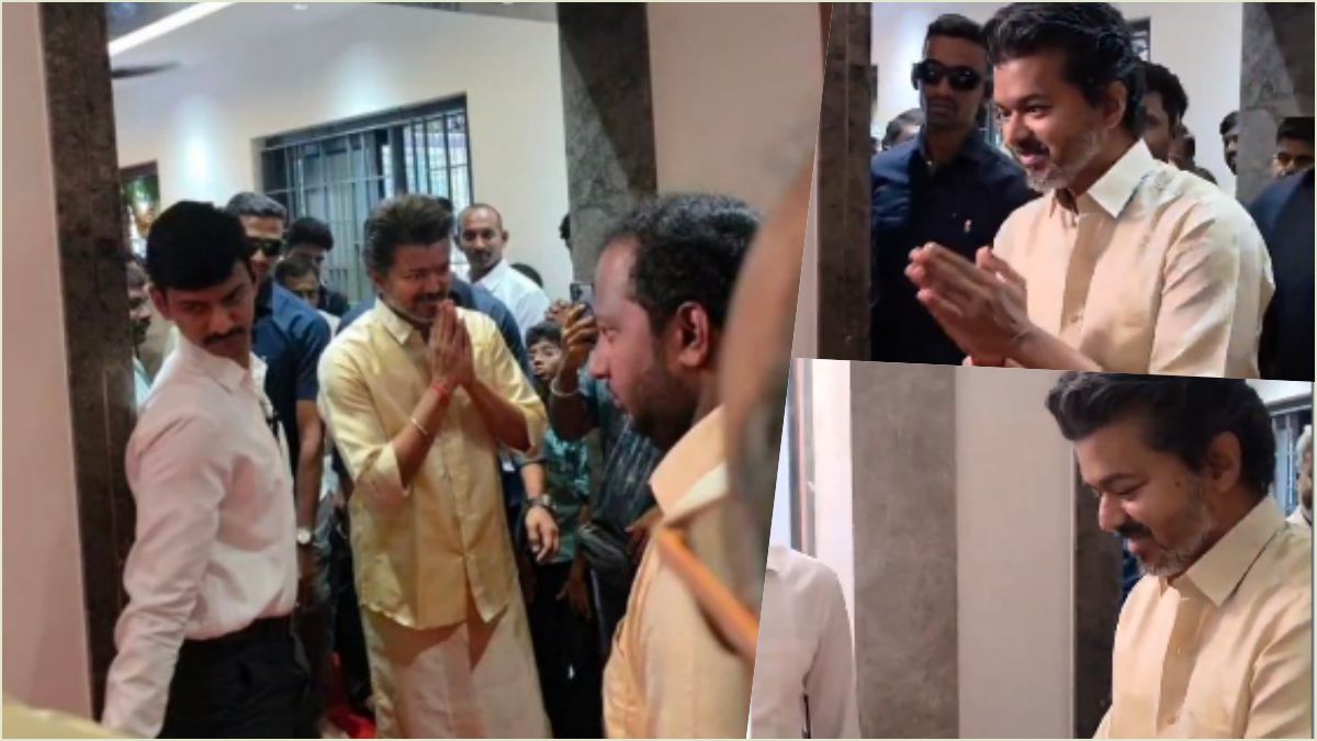 வேட்டி சட்டையில் தலைமைச் செயலகம் வந்த முதல்வர் விஜய்; இணையத்தைக் கலக்கும் மாஸ் லுக்! 1 Tamil Nadu Chief Minister Joseph Vijay wearing traditional veshti sattai at State Secretariat and yellow kurta at Jagadish housewarming.