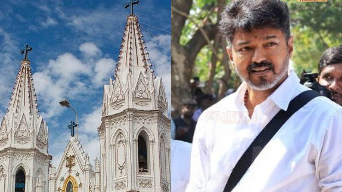 Fans and TVK volunteers waiting outside Velankanni Church for actor Vijay’s arrival in the early morning.