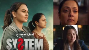Official streaming announcement poster for Jyotika and Sonakshi Sinha starrer movie System on Prime Video.
