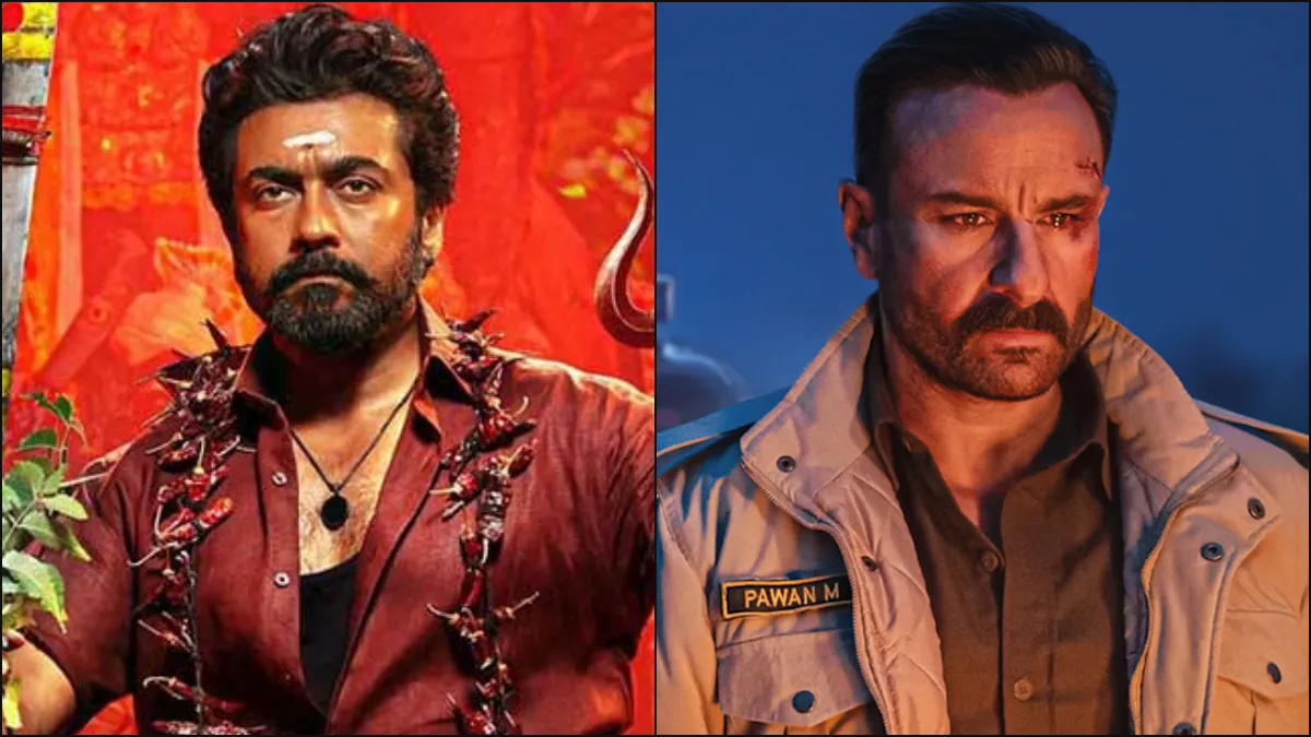 Movie poster collage of Suriya's Karuppu and Saif Ali Khan's Kartavya for May 2026 release.