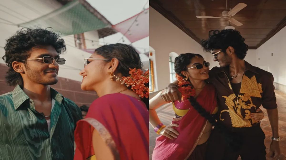 A beautiful and colorful still of actress Kayadu Lohar from the official music video of Pavazha Malli.