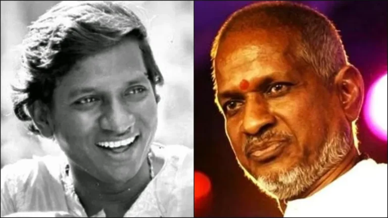A legendary portrait of Isaignani Ilaiyaraaja celebrating 50 years in the Indian film music industry.