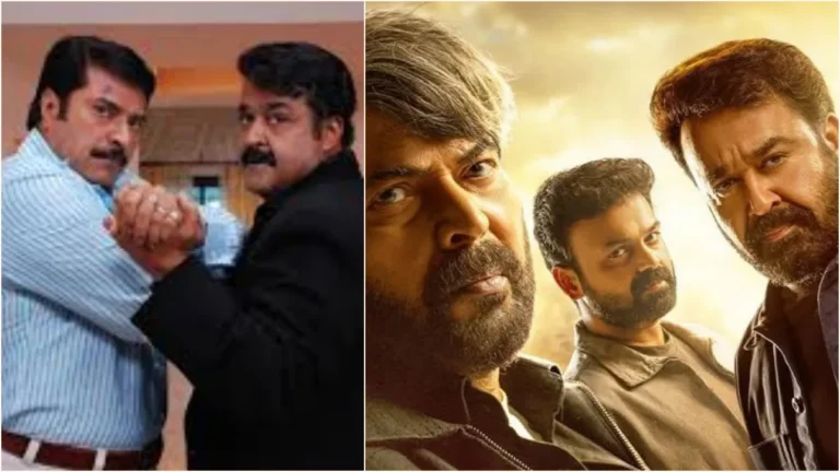Legendary actors Mammootty and Mohanlal sharing a high-intensity scene in the political spy thriller movie Patriot.