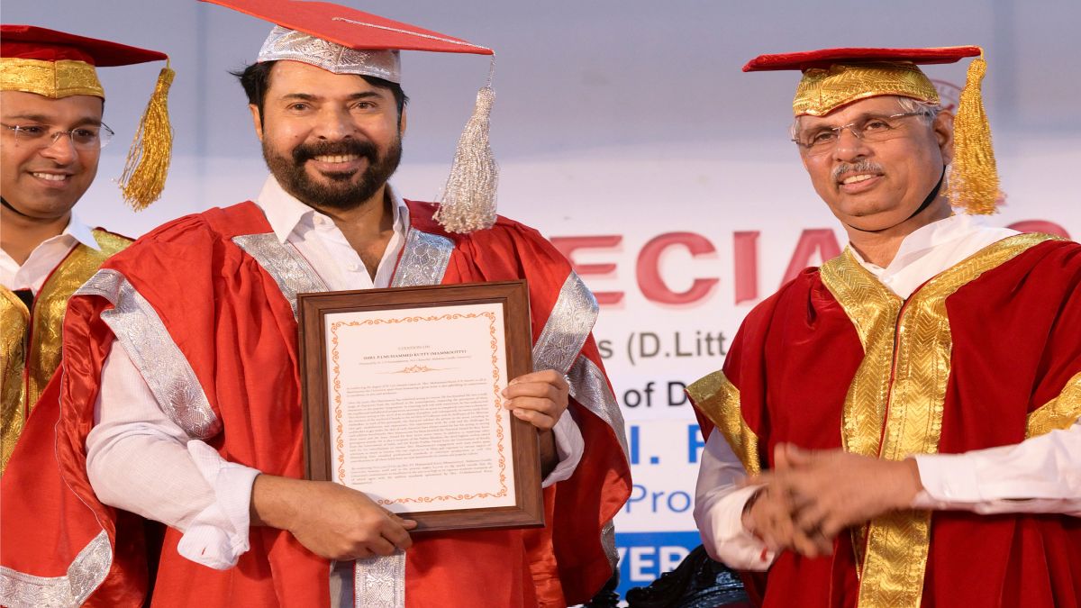 Megastar Mammootty receiving the Honorary Doctorate D.Litt degree from the Honourable Governor of Kerala at Mahatma Gandhi University.