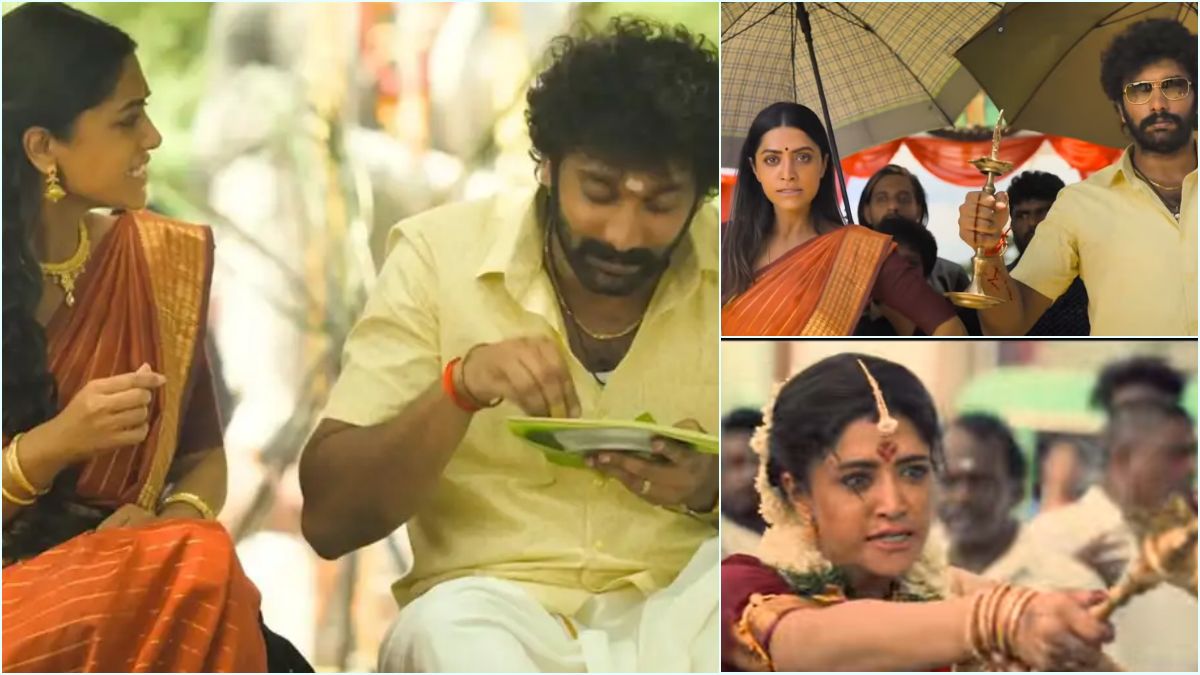 A collection of emotional movie stills from My Dear Sister featuring actor Arulnithi and actress Mamta Mohandas in character, arranged alongside prominent details of the pre-release rights acquisition.