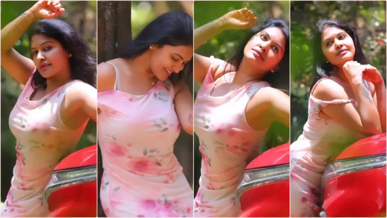 Actress Rachitha Mahalakshmi posing in a forest theme for her spring photoshoot shared on Instagram.