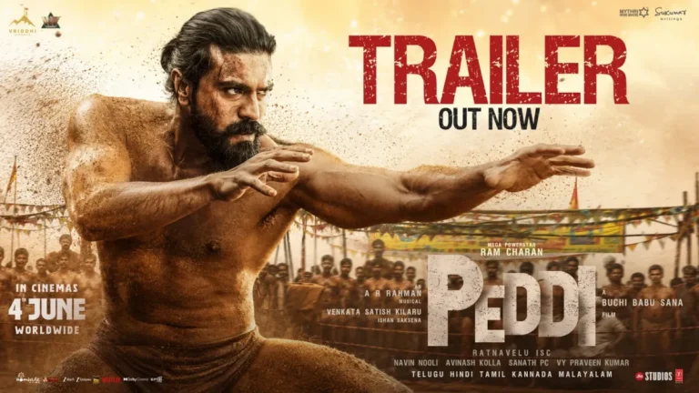 The official high-intensity movie poster of global star Ram Charan from his upcoming pan-Indian film Peddi directed by Buchi Babu Sana.
