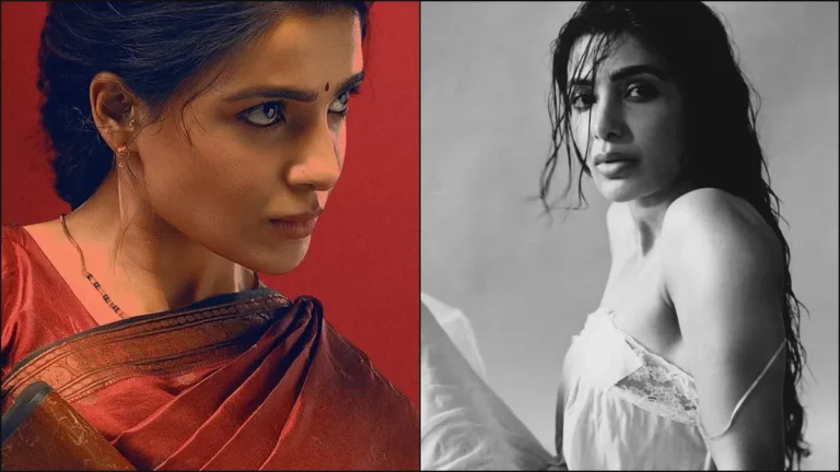Actress Samantha Ruth Prabhu in a rugged action avatar holding a shotgun for the Maa Inti Bangaram movie poster.