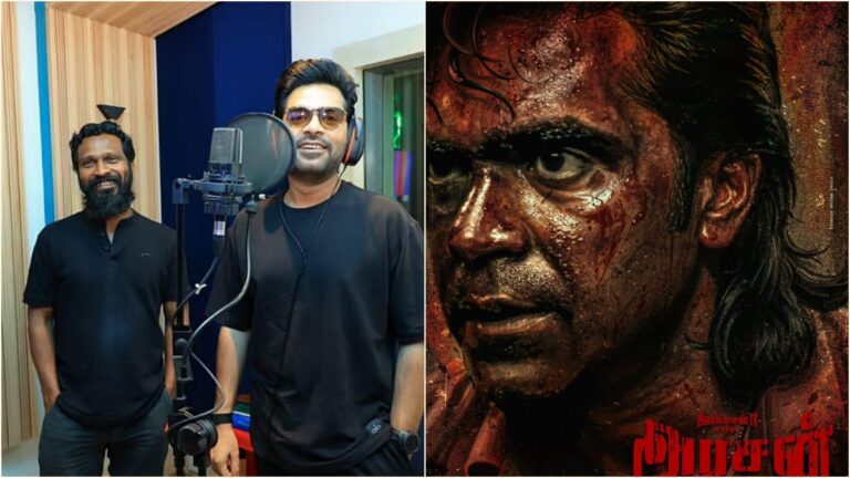 Actor Silambarasan TR and director Vetri Maaran on the night shooting set of their upcoming movie Arasan.