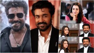 A high-resolution news banner combining real cinema production stills of actor Suriya and director RJ Balaji from the movie Karuppu alongside the official apology statement text.