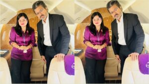 விமானத்தில் தளபதி விஜய்; பணிப்பெண் பகிர்ந்த லேட்டஸ்ட் மாஸ் புகைப்படம் இதோ! Tamil Nadu Chief Minister C Joseph Vijay posing for a photo with airhostess Meenakshi Uma during flight travel.