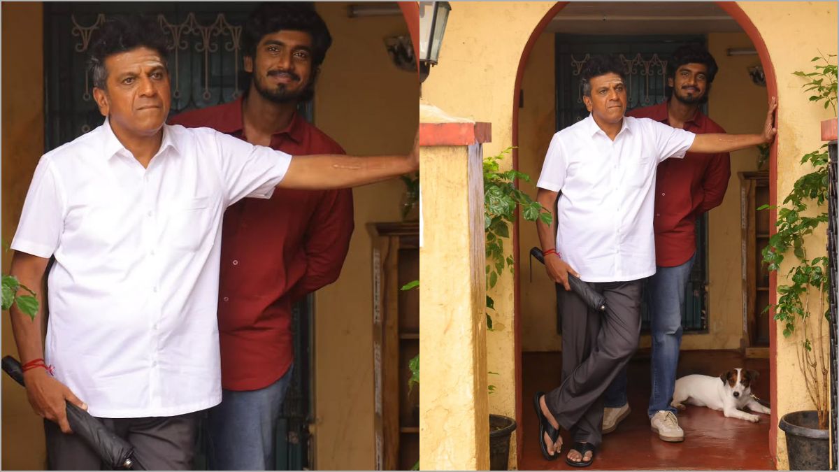 Actor Abishan Jeevinth facing the camera for his official first shot alongside legendary Kannada actor Shiva Rajkumar on the sets of Drama Company Production No 1.