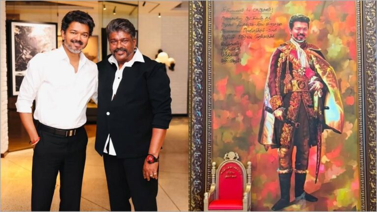 Tamil actor and director Parthiban presenting a special handwritten poem letter to Tamil Nadu CM Vijay during their recent official meeting
