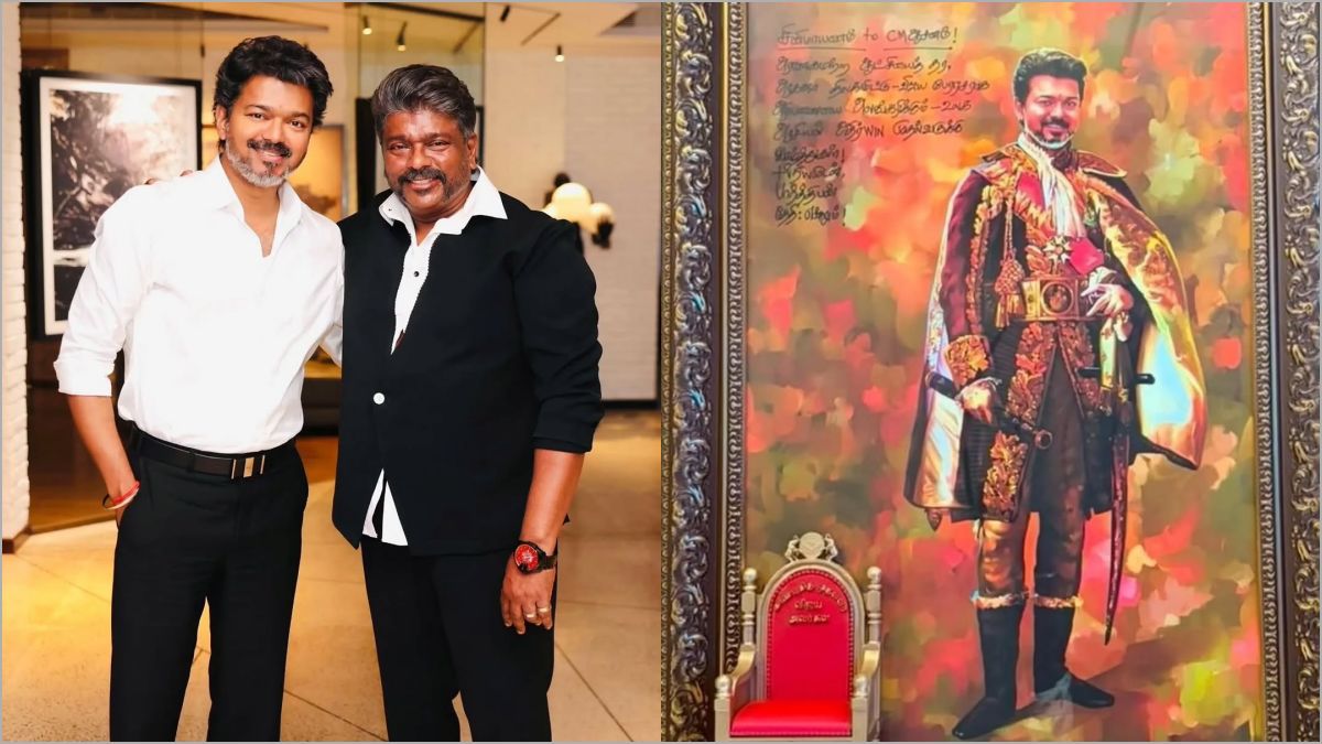 Tamil actor and director Parthiban presenting a special handwritten poem letter to Tamil Nadu CM Vijay during their recent official meeting
