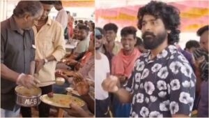 Actor Sivakarthikeyan treating the entire crew of his upcoming movie Seyon with a grand biryani feast on his son Pavan's birthday.