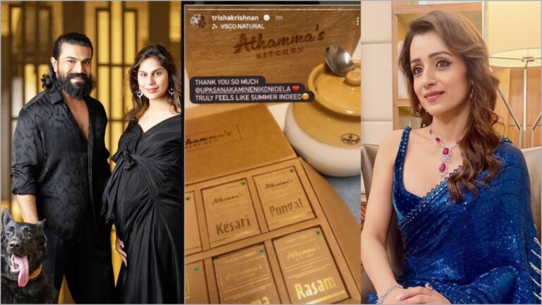 Actress Trisha Krishnan thanking Upasana Konidela on Instagram for sending a special hamper filled with traditional homemade Telugu food and pickles.