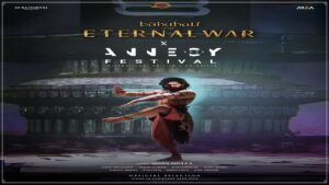 Official visual still from Baahubali The Eternal War animated movie presented by SS Rajamouli at the Annecy International Animation Film Festival 2026.