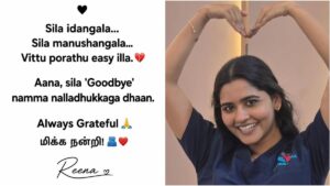 Deepa Balu sharing a cryptic goodbye message regarding the Heart Beat series on social media.