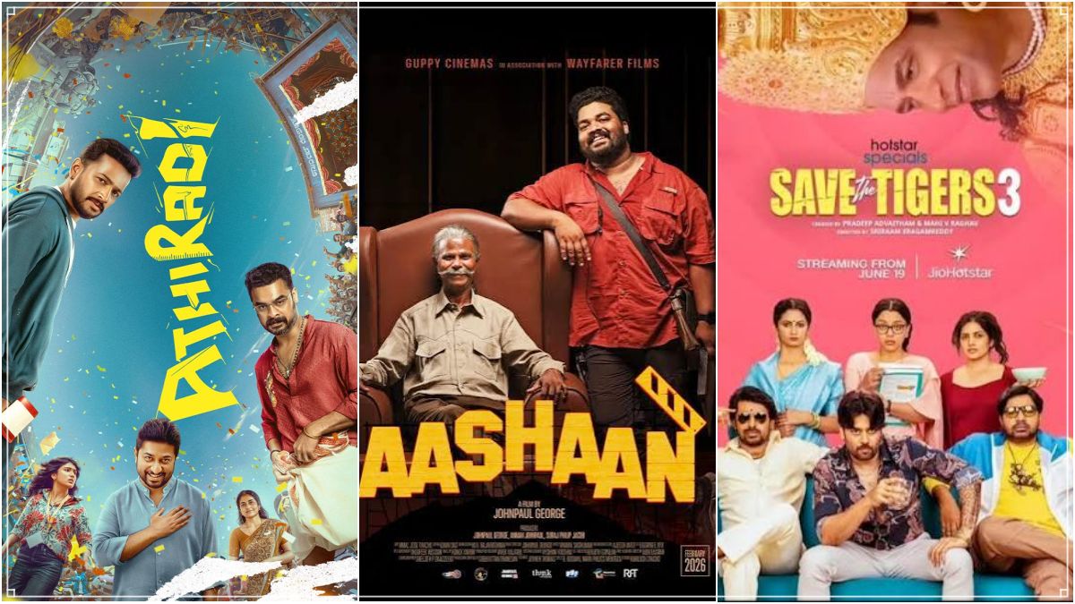 Compilation graphic of hot upcoming OTT releases like Save The Tigers Season 3, Athiradi, and The Creator on streaming platforms.