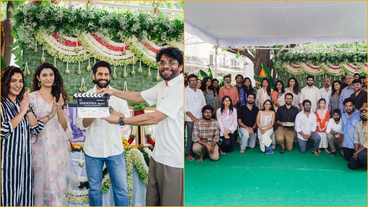Actor Naga Chaitanya and team participating in the official pooja ceremony rituals for the upcoming supernatural series Dhootha Season 2.