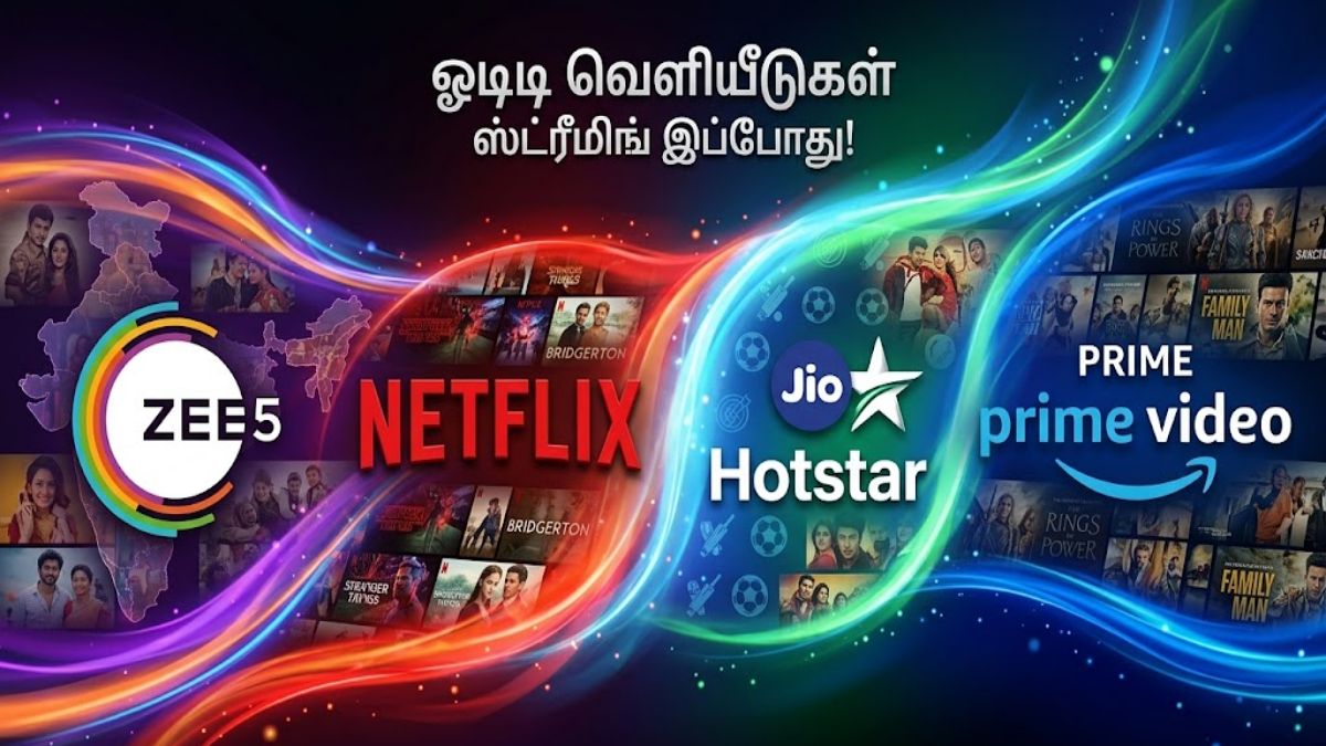 Weekly OTT releases consolidated banner featuring latest movies and series from Netflix, JioHotstar, Zee5 and Prime Video.