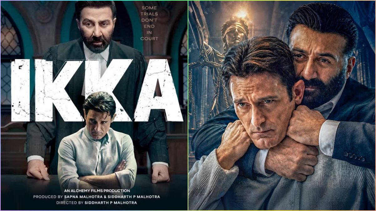 Official streaming announcement poster of Sunny Deol and Akshaye Khanna's courtroom drama movie Ikka on Netflix India with Tamil dubbed audio.