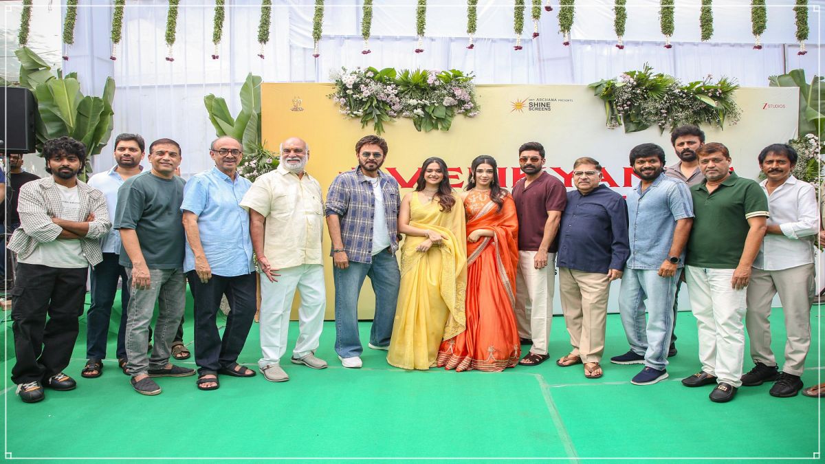 Actors Victory Venkatesh, Nandamuri Kalyan Ram, and Director Anil Ravipudi during the official pooja ceremony of VenkyAnil5 NKRAR2 project.