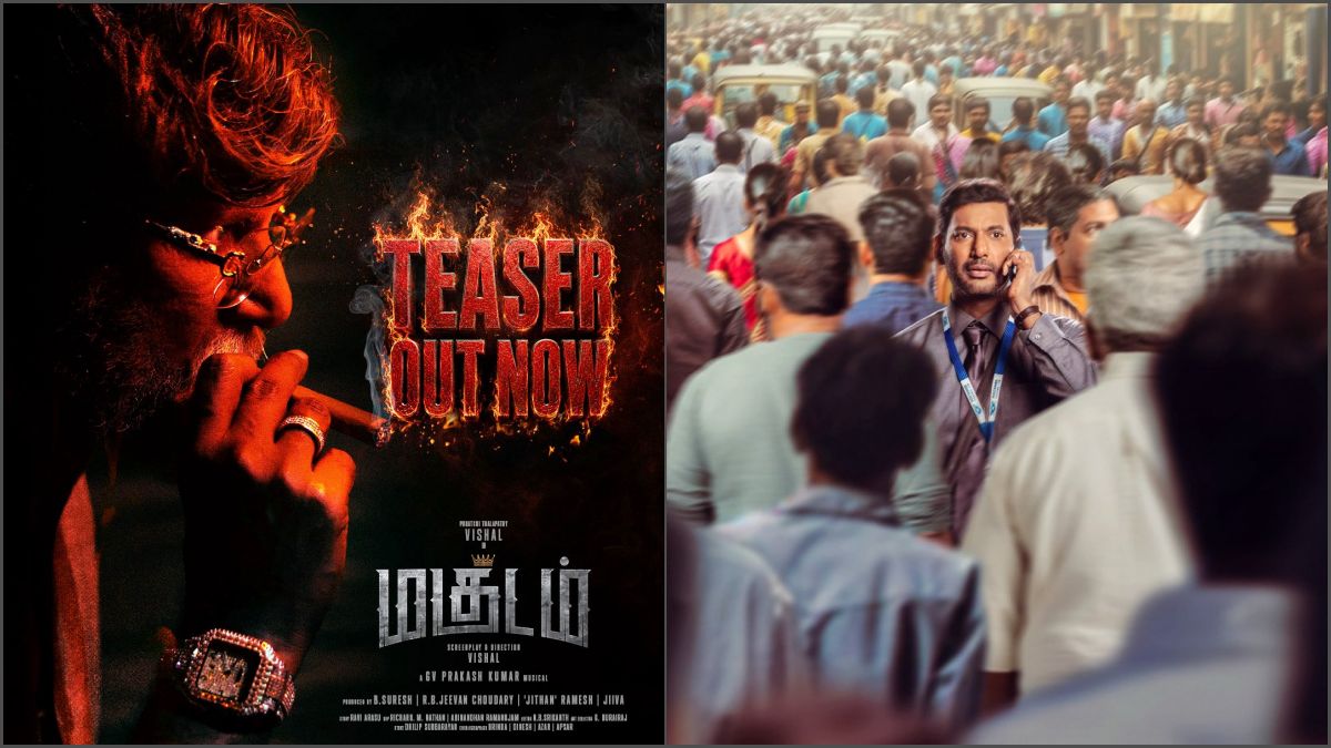Actor Vishal in a raw intense look from his directorial debut film Magudam teaser released by Super Good Films.