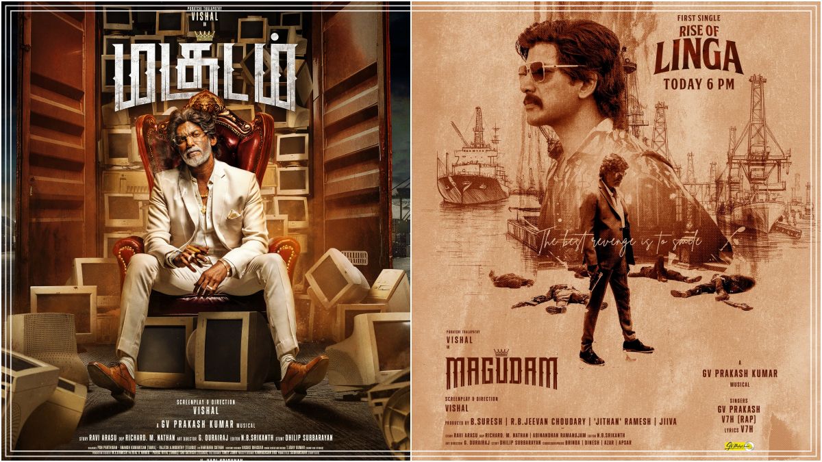 Actor-director Vishal in a powerful posture from the official promotional banner of Magudam movie first single Rise of Linga.