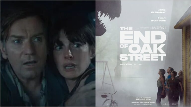 Warner Bros India announcing The End of Oak Street movie release in IMAX and theaters for August 2026 in English, Tamil, Telugu, and Hindi.