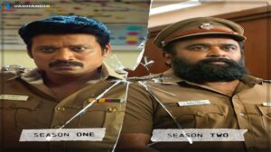 Official first look poster featuring M. Sasikumar as a police officer in Vadhandhi Season 2.
