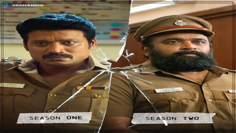 Official first look poster featuring M. Sasikumar as a police officer in Vadhandhi Season 2.