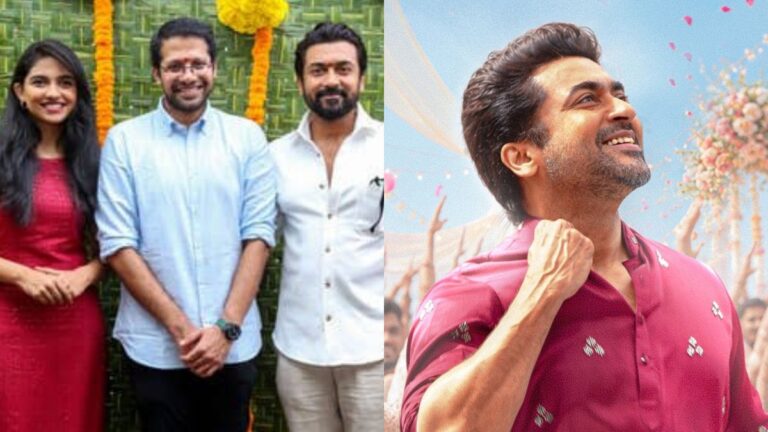 இயக்குநர் வெங்கட் அட்லுரி மற்றும் நடிகர் சூர்யாவின் விஸ்வநாத் அண்ட் சன்ஸ் படப்பிடிப்பு குறித்த செய்திகளுக்கான போஸ்டர்.