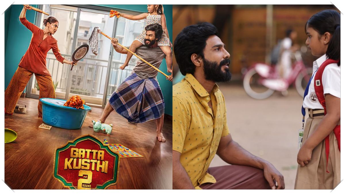 Actor Vishnu Vishal celebrating the Rs 50 crore box office milestone of Gatta Kusthi 2.