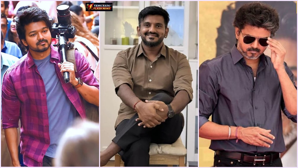Conceptual graphic representing director Ashwath Marimuthu's vision for Thalapathy Vijay's biopic.