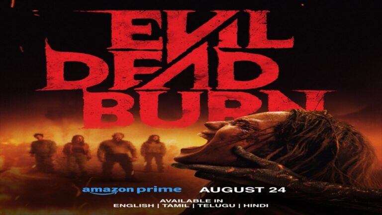 Evil Dead Burn movie streaming on Amazon Prime Video banner.